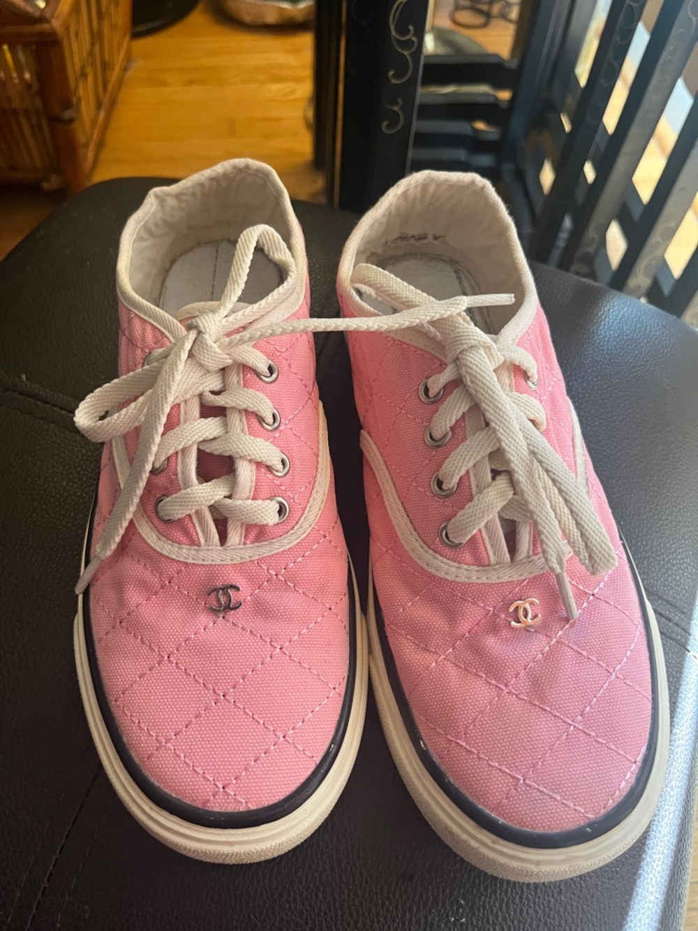CHANEL Pink Quilted Canvas Sneakers with CC Hardware